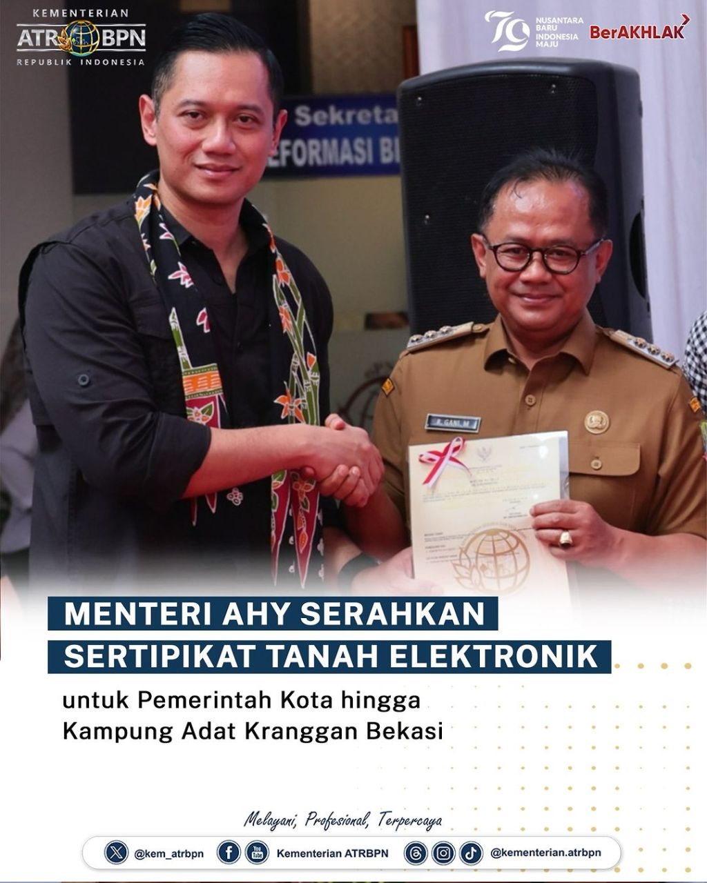 Menteri AHY Serahkan Sertipikat Tanah Elektronik Untuk Pemerintah Kota Hingga Kampung Adat Kranggan&nbsp;Bekasi