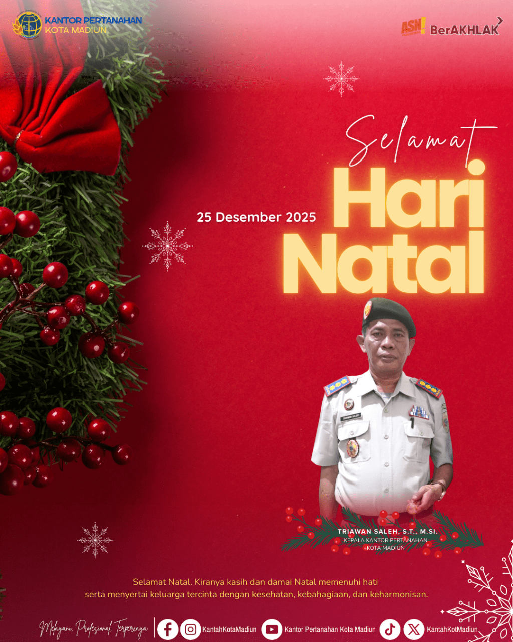 Kantor Pertanahan Kota Madiun mengucapkan Selamat Hari Natal&nbsp;2025🎄